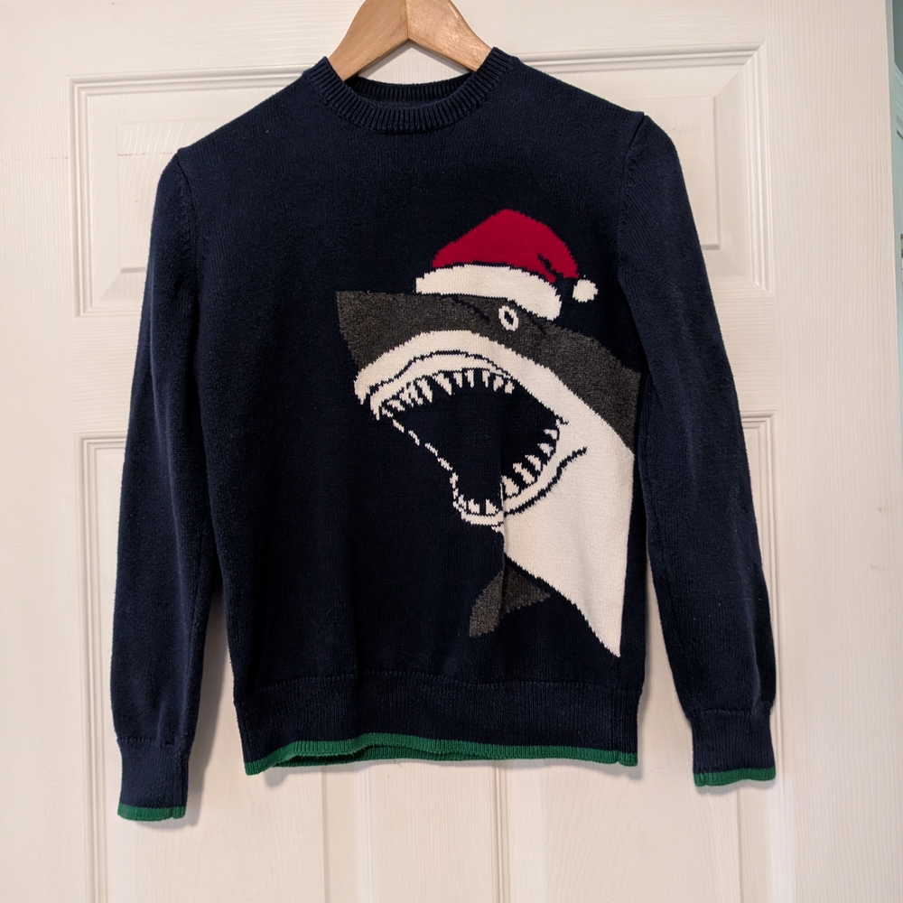 GAP Navy Crewneck Sweater with Shark and Santa Hat
